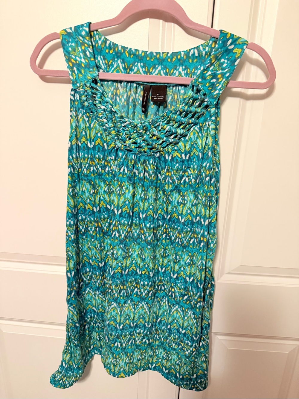new directions Teal & Aqua Braided Scoop Neck Sleeveless Blouse